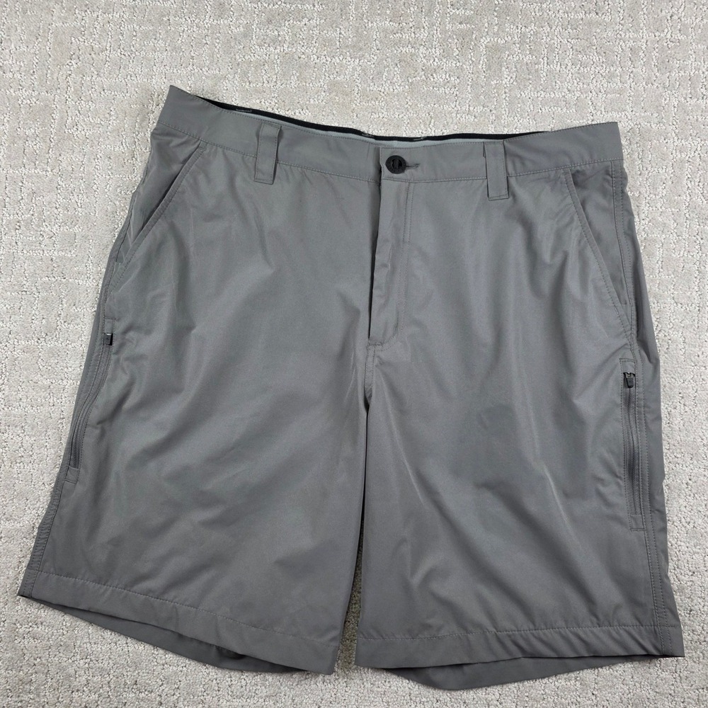 Orvis Mens Gray Tech Performance Hiking Fishing Shorts Size 36 Zipper Pockets